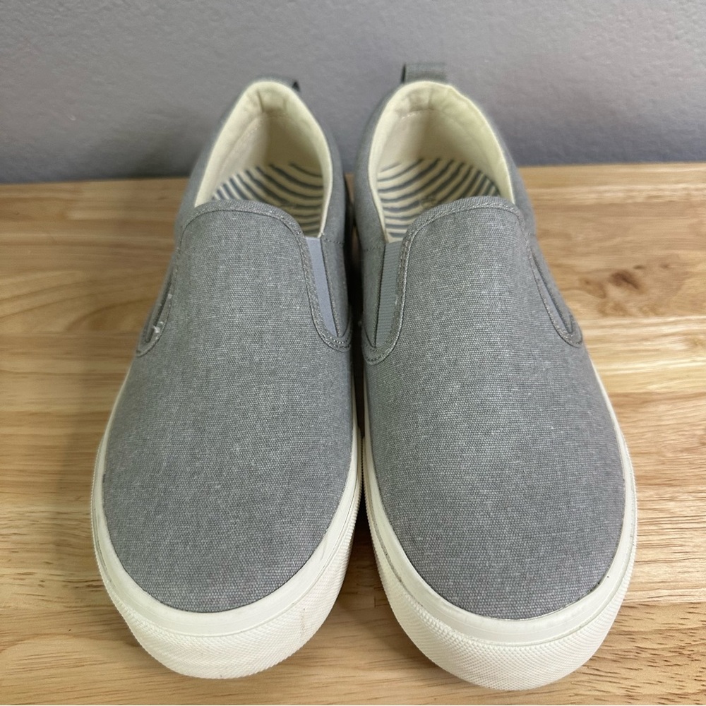 Taos Footwear Rubber Soul Gray Wash Canvas Slip-On Sneakers size 7.5 women’s